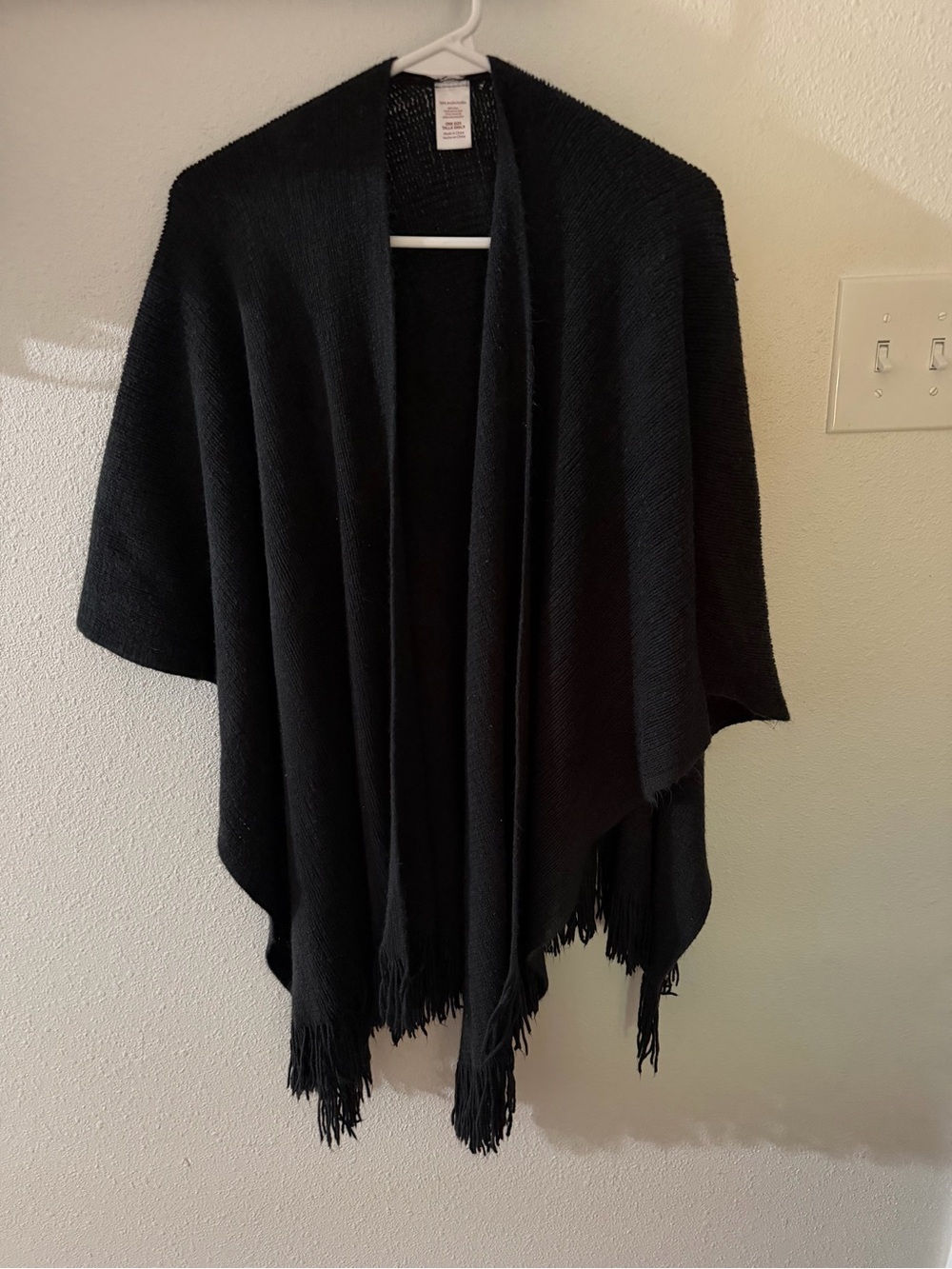 Classic Black Fringe Knit Shawl Poncho Wrap